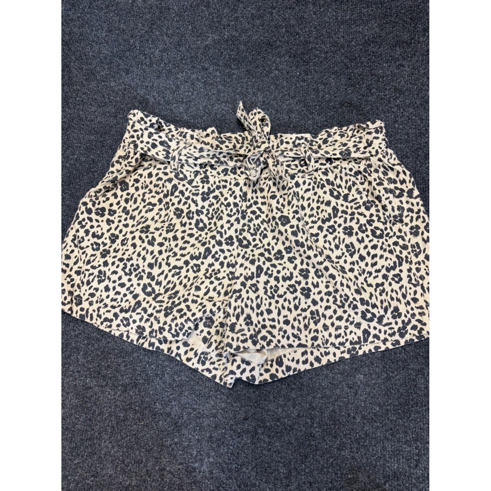 Jolt Leopard Print Paperbag Waist Shorts Tan Black Animal Print Size Large